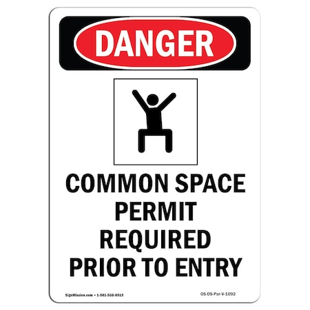 OSHA Danger Sign, Confined Space Permit, 14in X 10in Aluminum